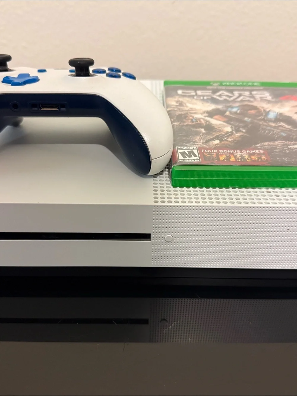 Xbox One S 500GB with wireless controller.